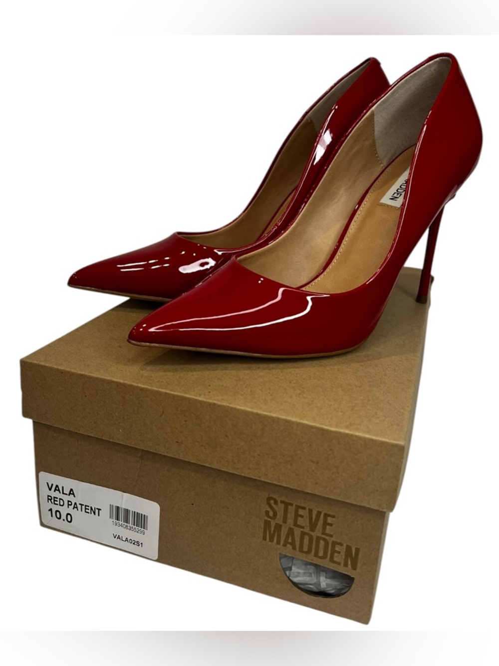 Steve Madden Vala Red Patent Leather Stiletto Heels Size 10 Pointed Toe Pumps